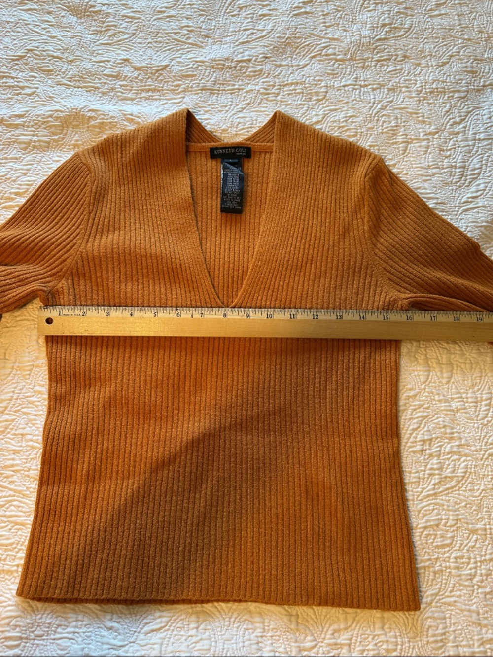 Kenneth Cole Women's V-Neck Ribbed Sweater - Rust Orange